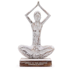Wooden Yoga Lady - Whitewash - Hands Up Pose - "Hands to the Heavens Embrace Peace" product image