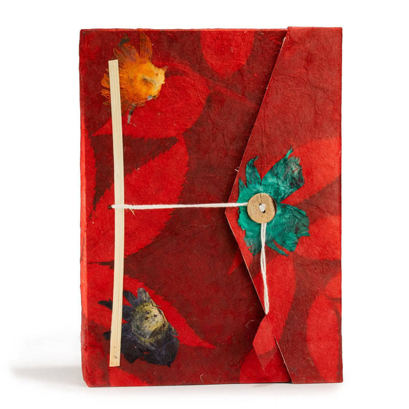 Lokta Bold Floral Notebook – Large (21x15cm) – 45 Leaves – Includes Bookmark – Ruby product image