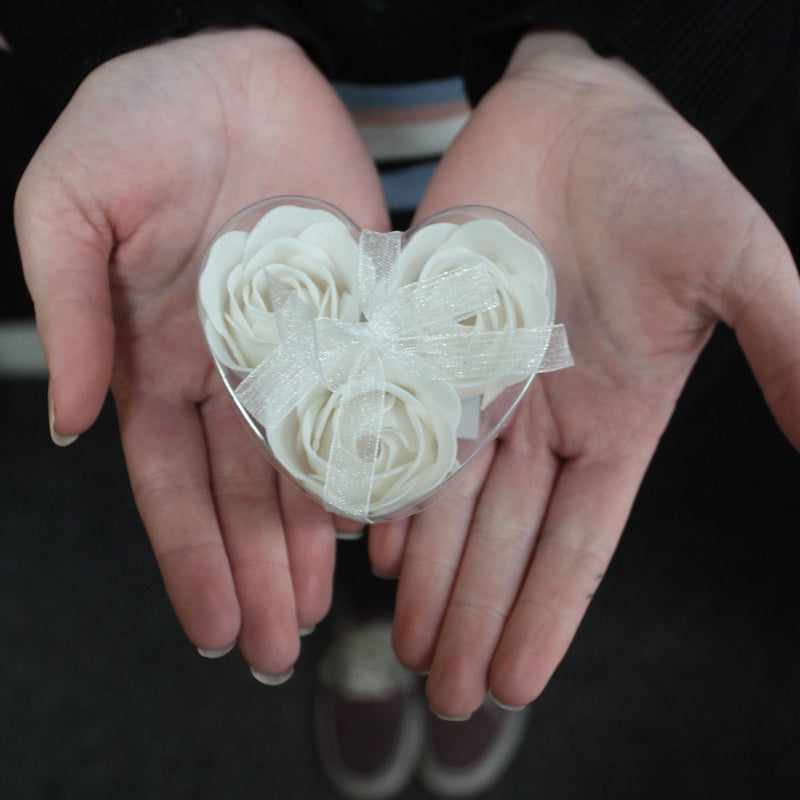 Set of 3 Soap Flower Heart Box - White product image