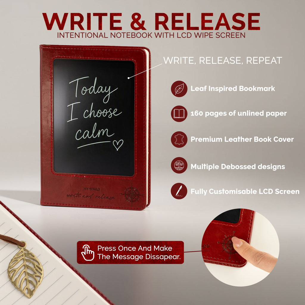 A5 Intention Note Book - LCD Wipe Screen - Red Leather Effect - 80 Leafs - product image 15