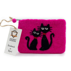 Natural Felt Zipper Pouch (asst) - Two Cats product image
