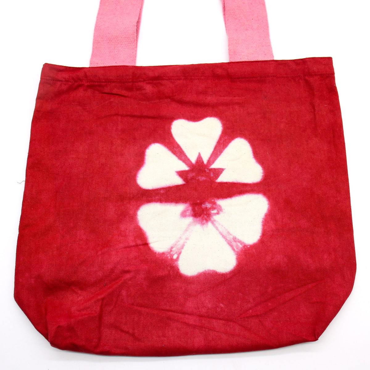 Natural Tye-Dye Cotton Bag (8oz) - 38x42x12cm - Maroon Flower - Pink Handle product image 3