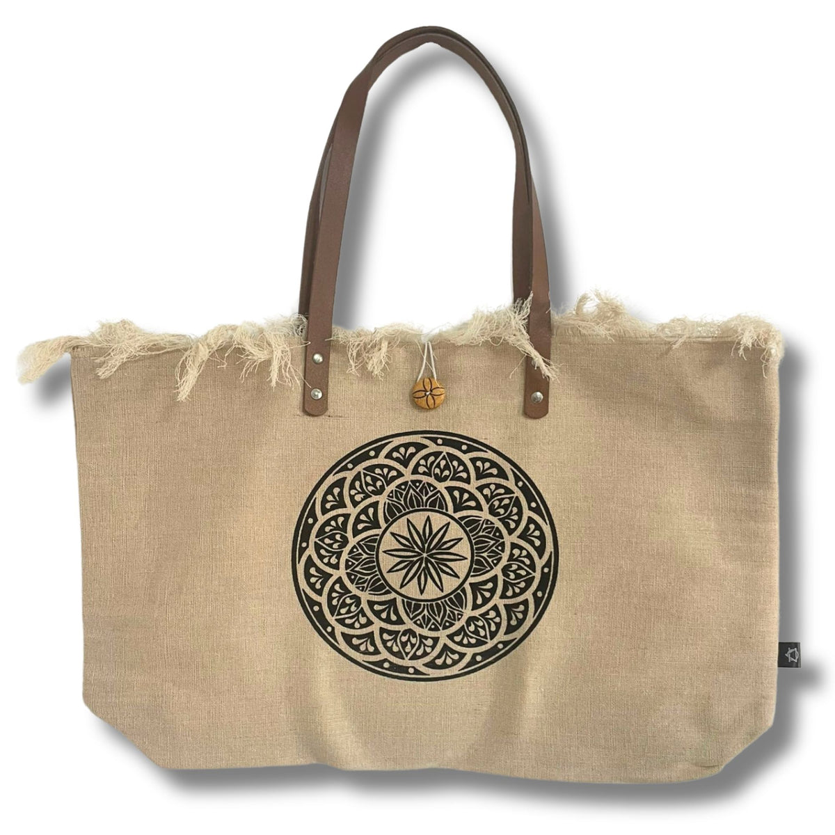 Natural Tote Bag with Leather Handle - Mandala - product image 2