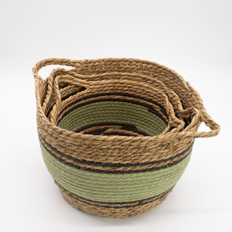 Cotton & Seagrass Large Baskets - Natural Black & Green- Set of 3 product image