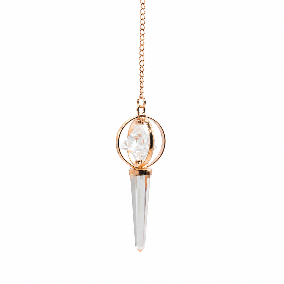 Stellar Gateway - Two Piece Spinning Merkaba Star in Copper Pendulum - Clear Quartz product image 2