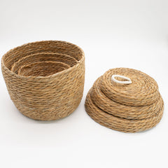 Seagrass & Cotton Round Baskets with Lids - Natural - Set of 3 product image 2