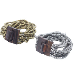 Multi-Bead Bangle Wooden Clasp - Assorted Gold/Bronze product image 3