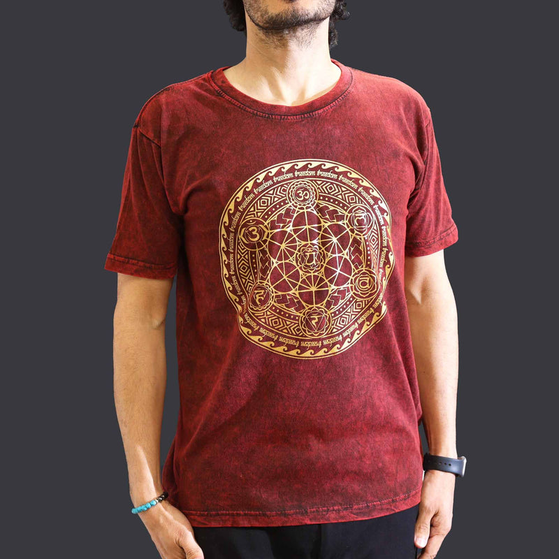 Nomad Sari Stonewashed Cotton T-Shirt – Chakra – Maroon – Medium product image