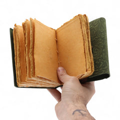 Fat Deckled Leather Notebook – Green Maze Pattern – 12.7×8.9 cm product image 8