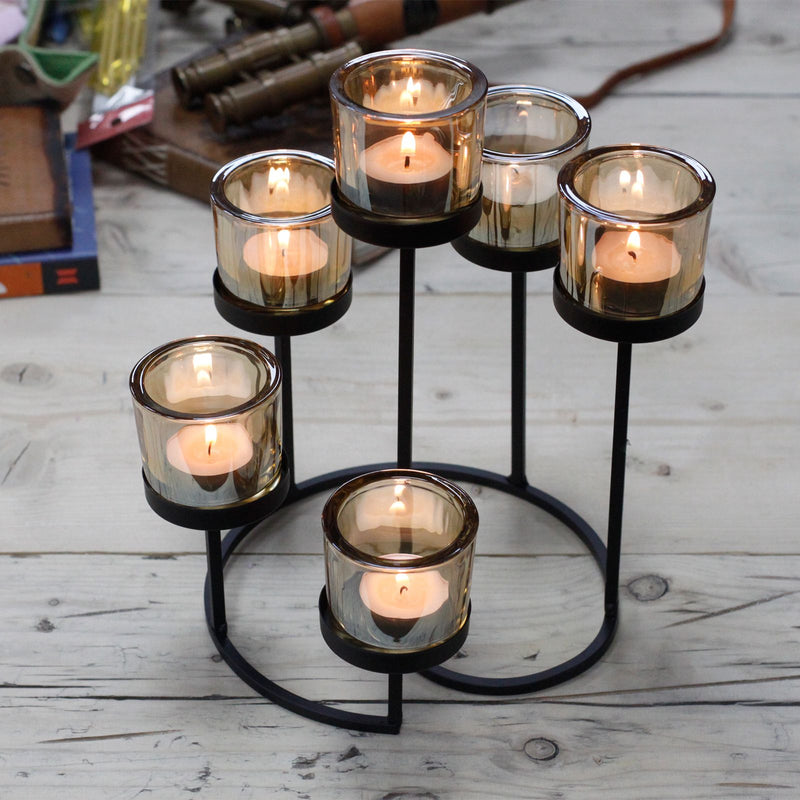 Centrepiece Iron Votive Candle Holder - 6 Cup Circule Tree product image