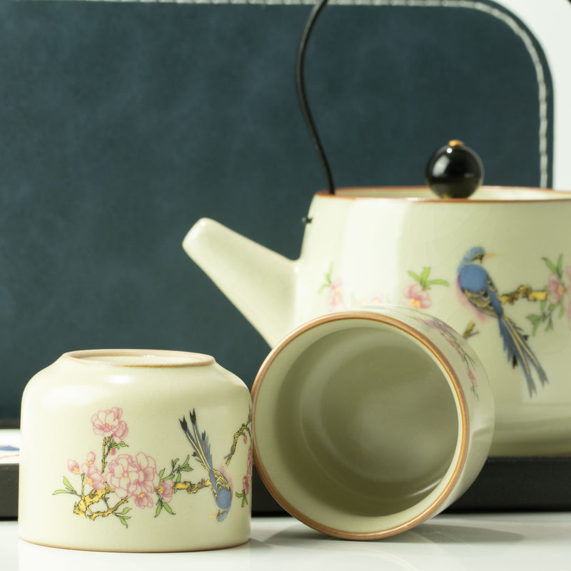 Travel Teapot Set & Two Cups - Blue Bird Qing Dynasty