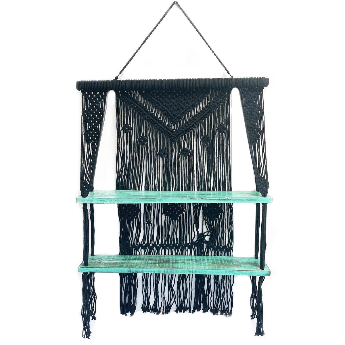 Black Macrame Hanging Shelves - Turquoise product image 3