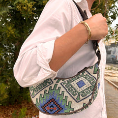 Jacquard Hobo Bag - Geo-Geen (brown strap) product image 4