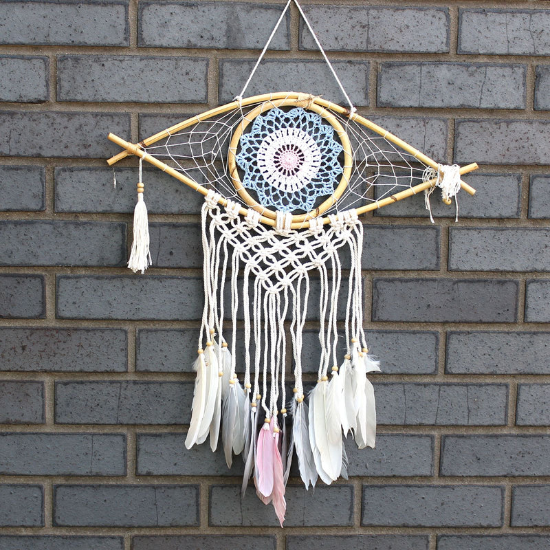 Protection Dream Catcher - Med Macrame Evil Eye Blue/White/Pink product image