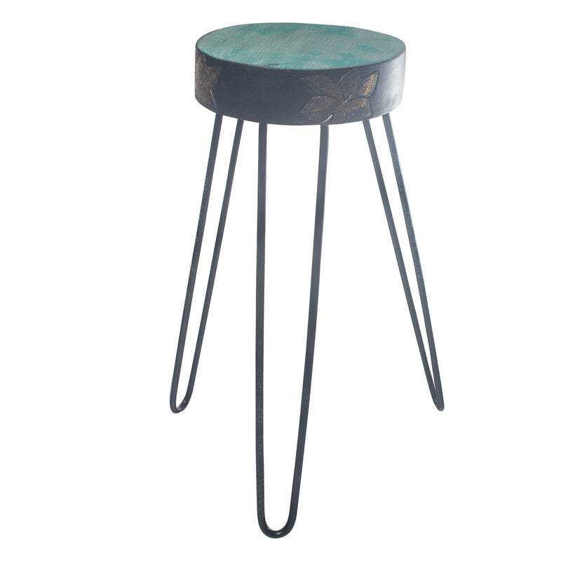 Albasia Wood Plant Stand - Turquoise & gold detail product image