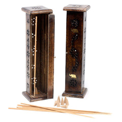 Square Incense Tower - Brass inlay - Mango Wood product image 3