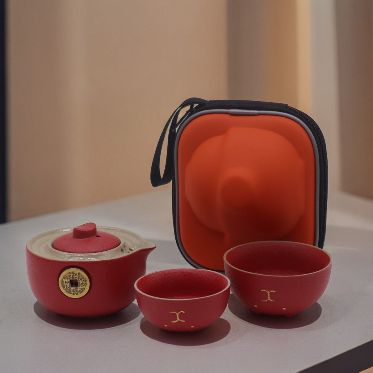 Money Cat Teapot Set - Two Cups - Travel Pack - Red product image 4