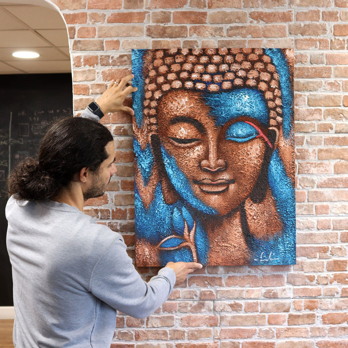 Buddha Painting - Bronze & Blue Flower 75x55cm product image 2