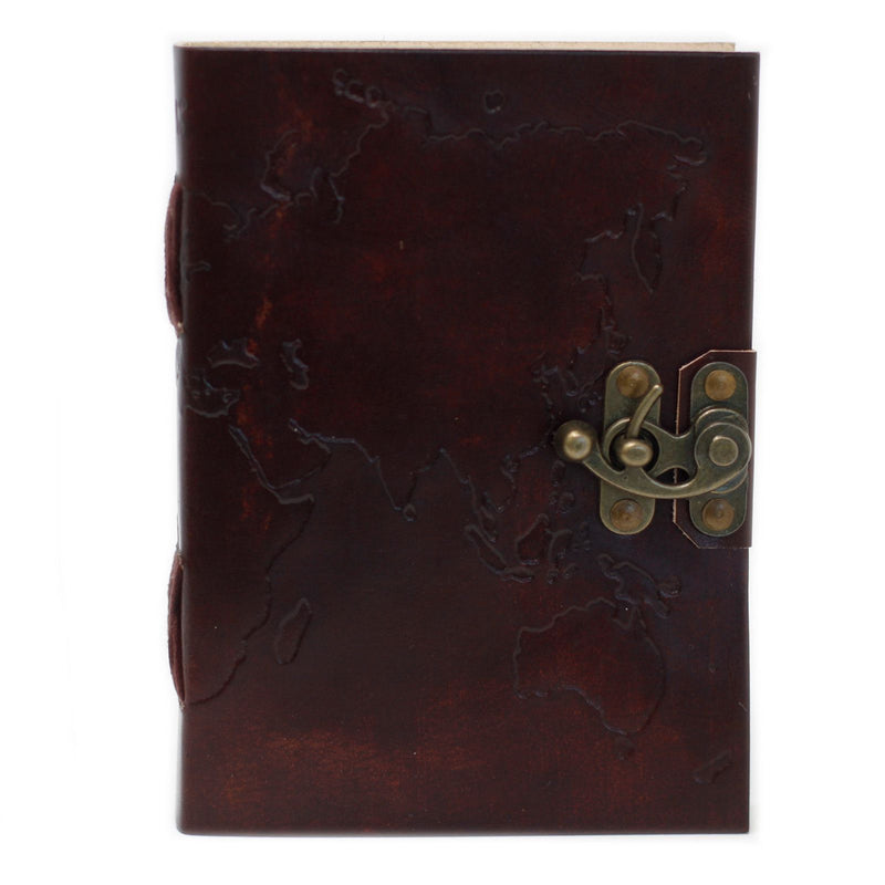 Leather World Map & Stitching Notebook (7x5") product image