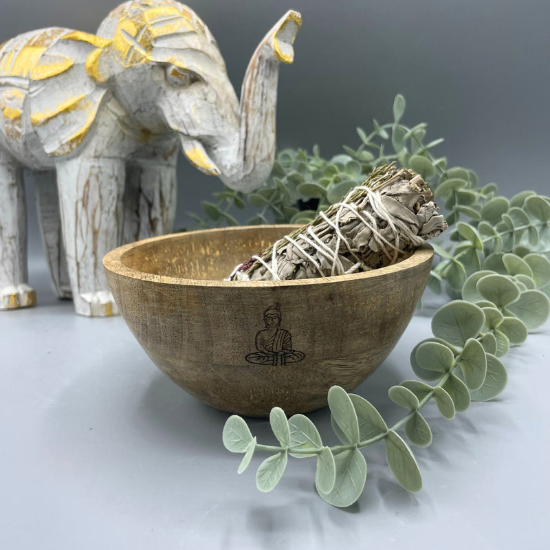 Wooden Smudge and Ritual Offerings Bowl - Buddha - 13x7cm product image