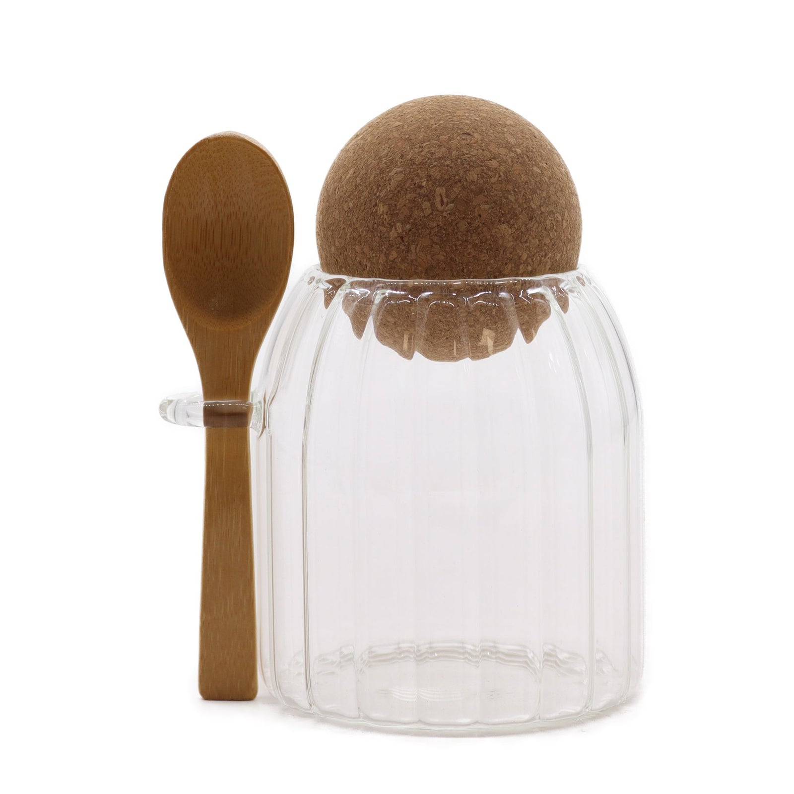 Sm Cottage Bamboo Glass Jar - Ribbed & Spoon 10cm product image