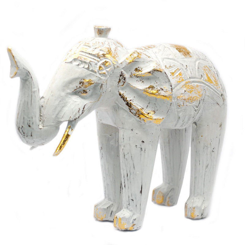 Wood Carved Elephant - White Gold product image
