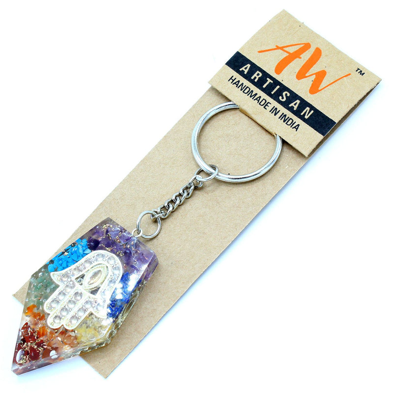 Orgonite Power Keyring - Gemstone Chakra Hamsa product image
