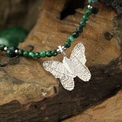 Nymph Malachite Gemstone Necklace with Real Leaf Butterfly Pendant