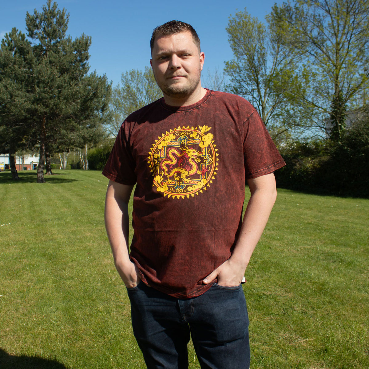 Nomad Sari Stonewashed Cotton T-Shirt - Dragon Mandala - Maroon - XL product image 3