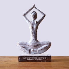 Wooden Yoga Lady - Whitewash - Hands Up Pose - "Hands to the Heavens Embrace Peace" product image 3