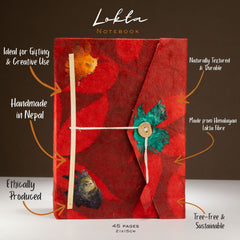 Lokta Bold Floral Notebook – Large (21x15cm) – 45 Leaves – Includes Bookmark – Ruby product image 2