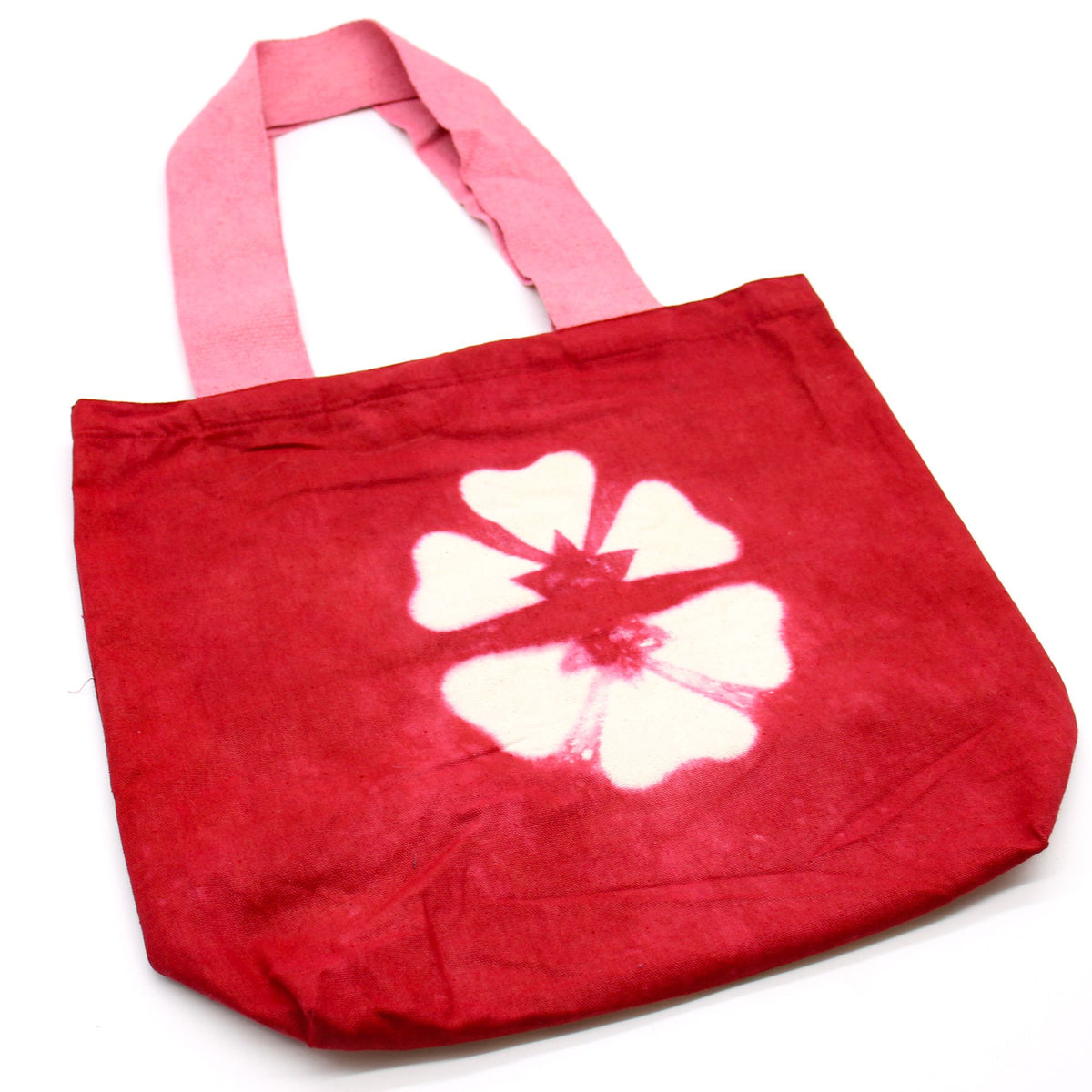 Natural Tye-Dye Cotton Bag (8oz) - 38x42x12cm - Maroon Flower - Pink Handle product image 2