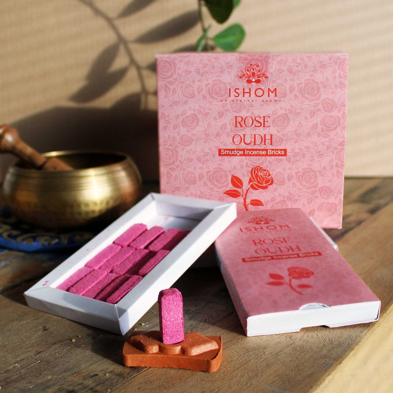 Pack of 15 Natural Incense Smudge Bricks and Burner - Rose Wood product image