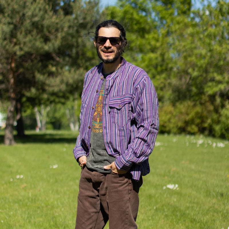Nomad Sari Grandad Shirt - Black Purple - Large product image
