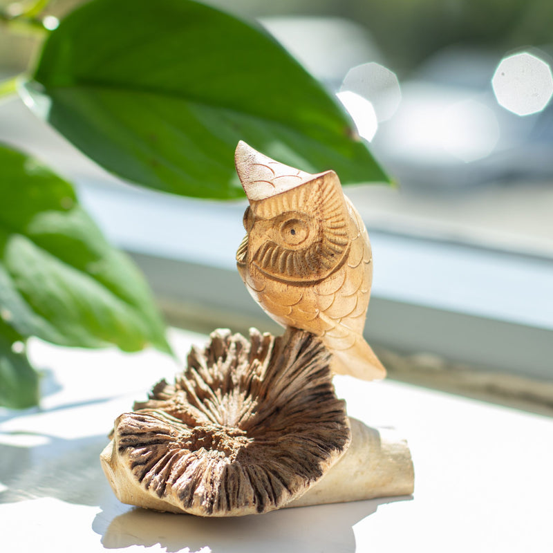Handmade Parasite Wood Art Carving - Owl Watching product image