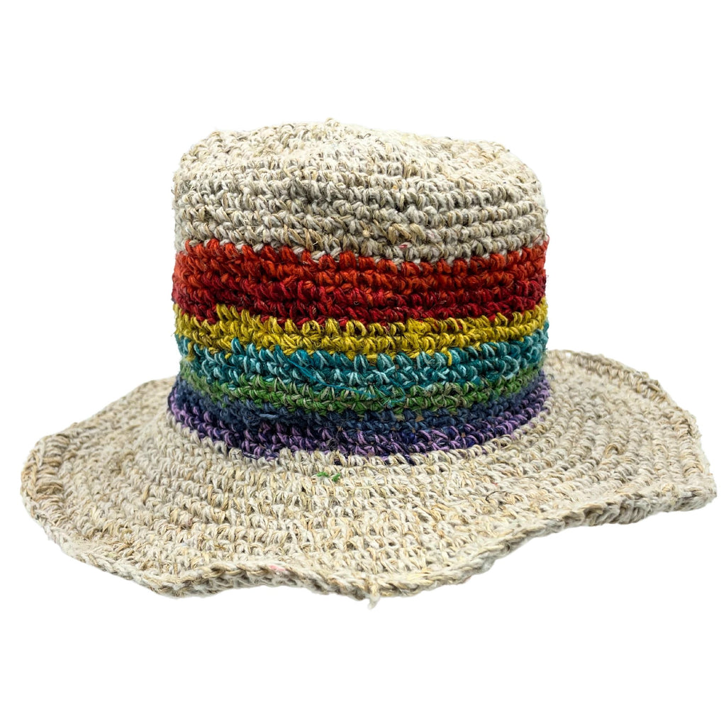 Hand-Knited Hemp & Cotton Boho Festival Hat - Rainbow product image 4
