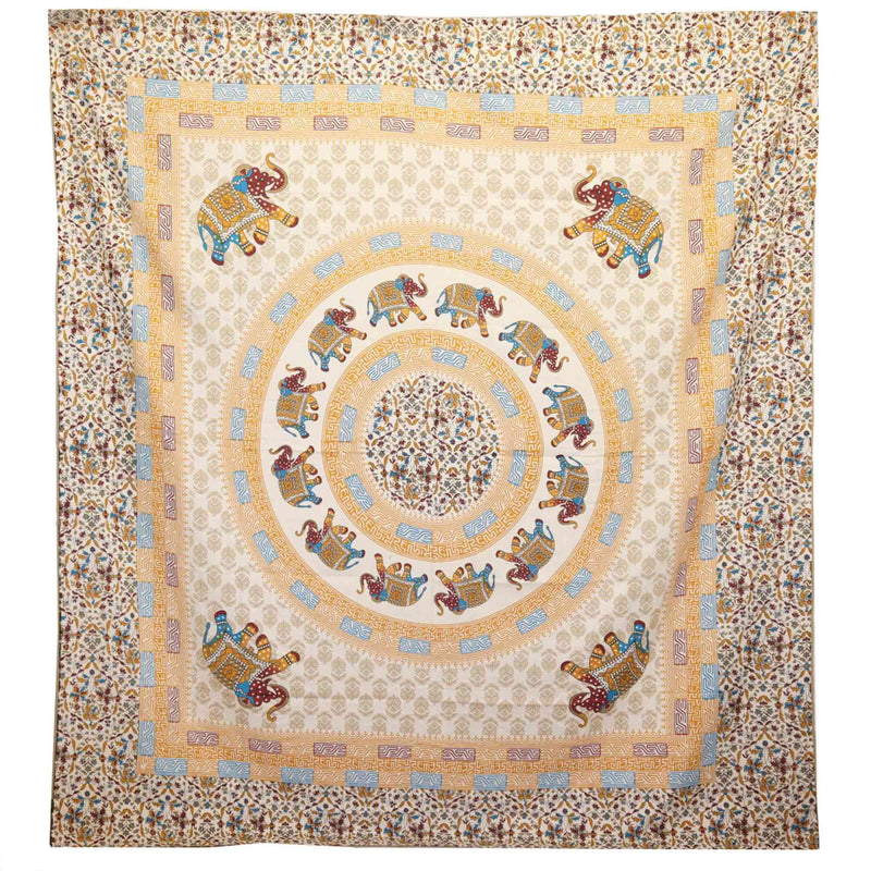 Wall Hanging / Spread - Elephant Mandala - Brown/Orange on Cream product image