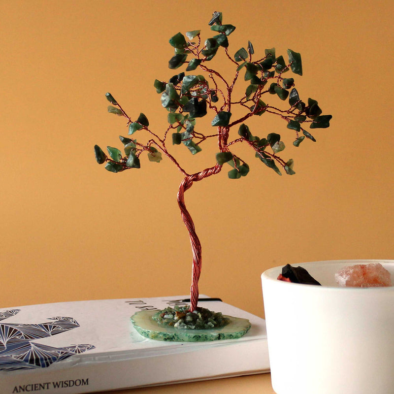 Lrg Gemstone Tree - Green Aventurine on Green Agate Base (100 stones) product image