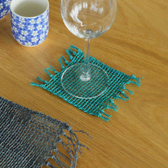Set of 4 Seagrass Fringe Natural Coasters - Turquoise product image 2