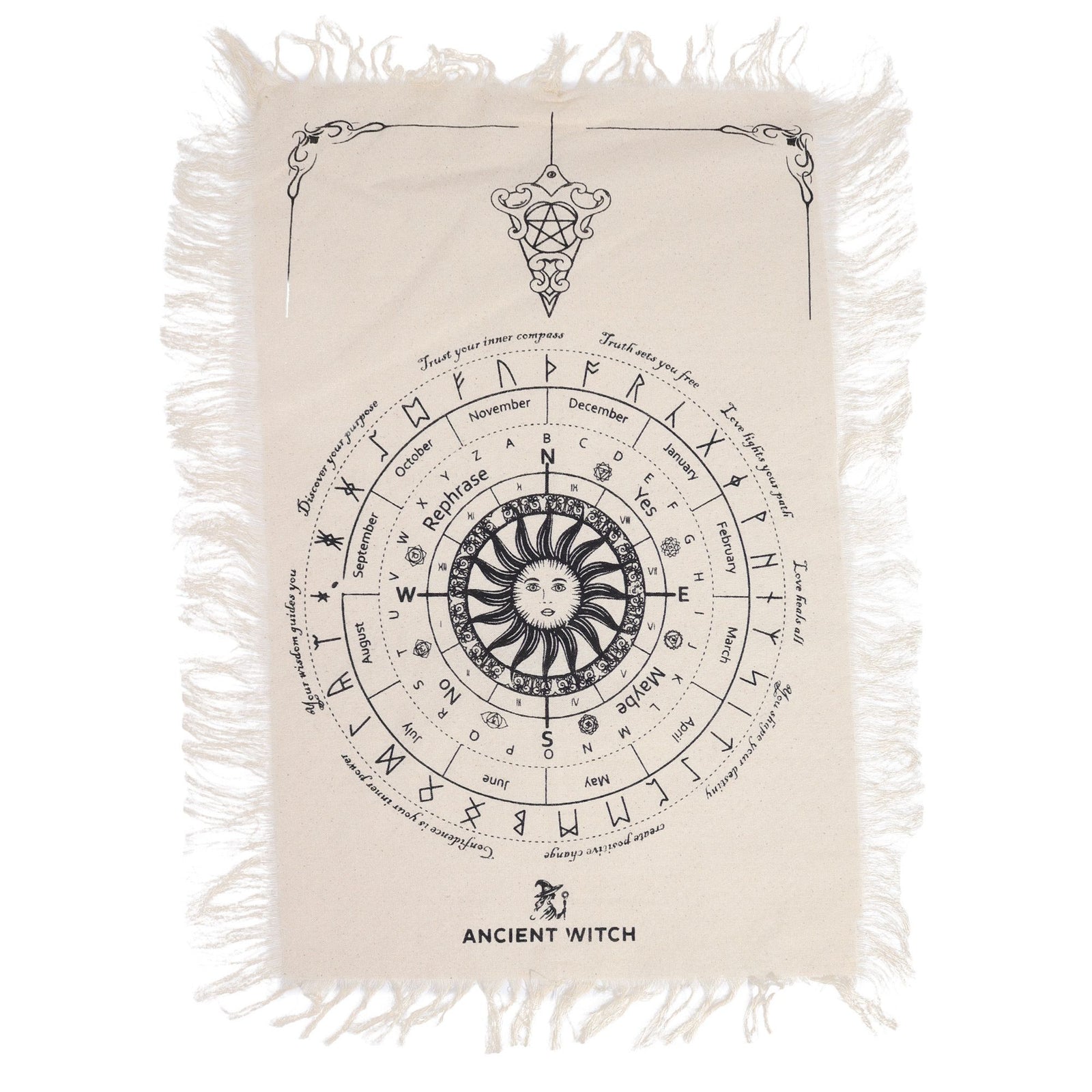 Ancient Witch Pendulum Divination Cloth - Sun Face - Natural & Black product image