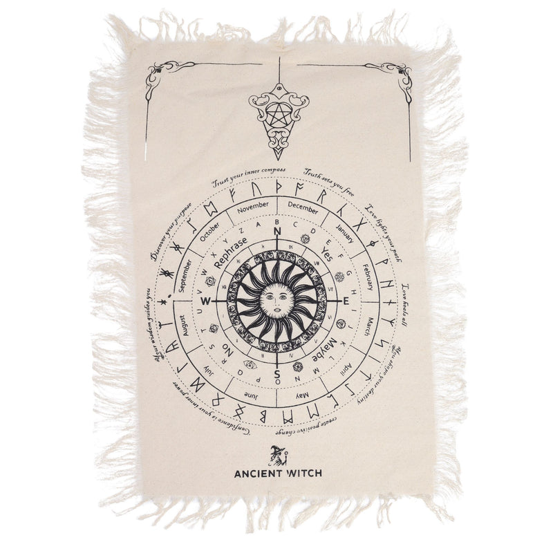 Ancient Witch Pendulum Divination Cloth - Sun Face - Natural & Black product image