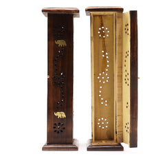 Square Incense Tower - Brass inlay - Mango Wood product image