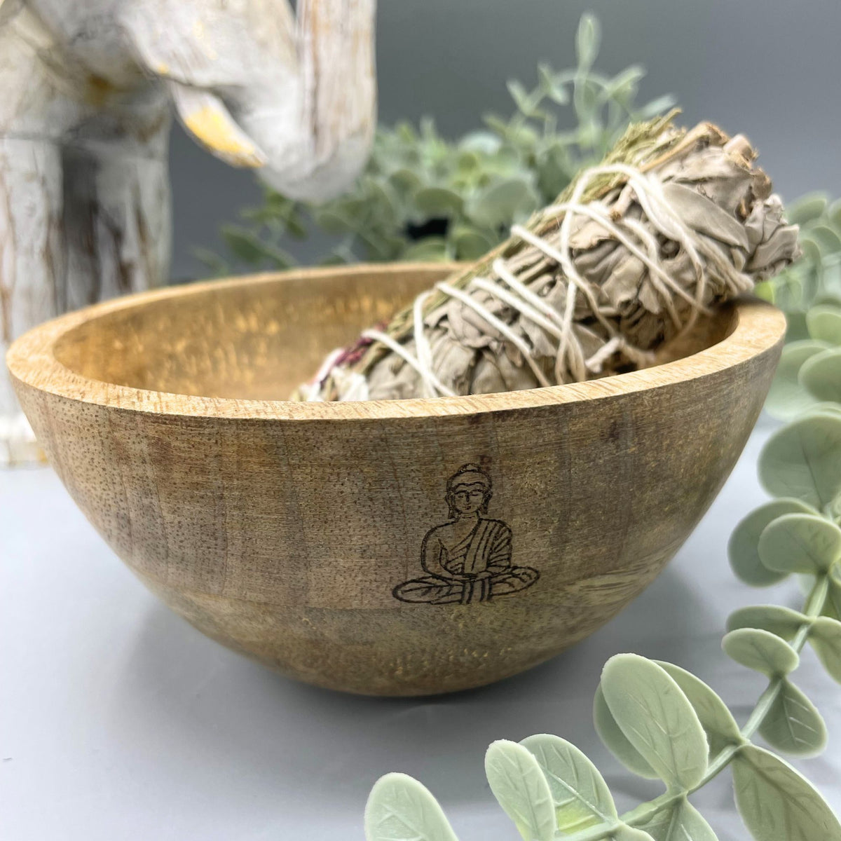 Wooden Smudge and Ritual Offerings Bowl - Buddha - 13x7cm product image 2