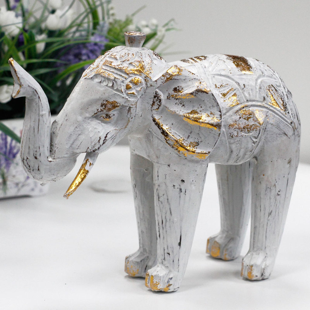 Wood Carved Elephant - White Gold product image 2
