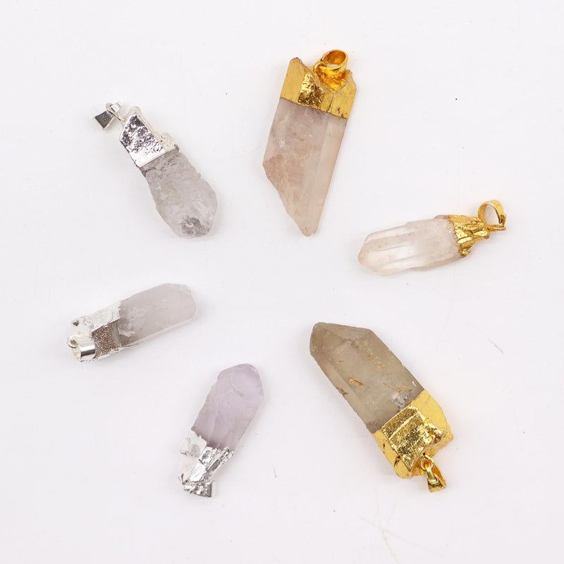 Gemstone Clear Quartz Gold & Silver Plated Pendants (6 assorted) product image