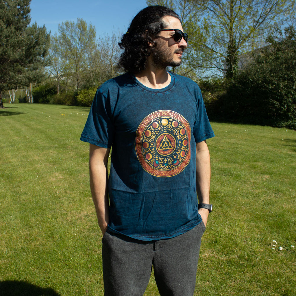 Nomad Sari Stonewashed Cotton T-Shirt - Stay Wild Moon Child - Blue - Medium product image 5