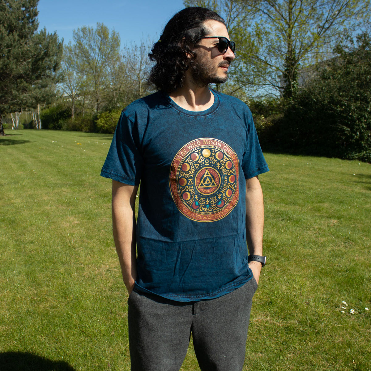 Nomad Sari Stonewashed Cotton T-Shirt - Stay Wild Moon Child - Blue - Medium product image 5