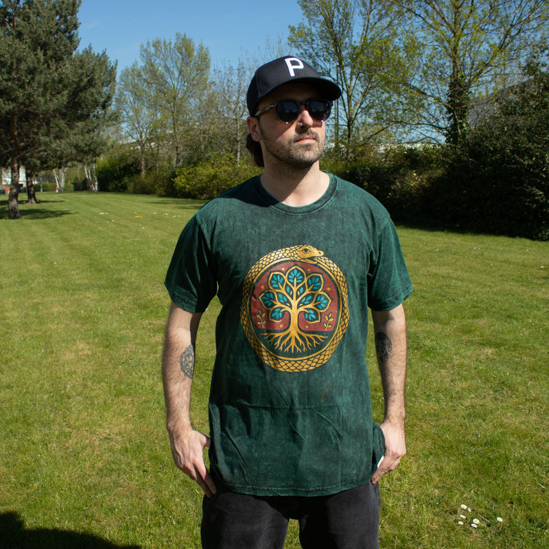 Nomad Sari Stonewashed Cotton T-Shirt - Tree of Life - Green - Large product image