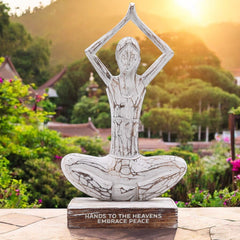 Wooden Yoga Lady - Whitewash - Hands Up Pose - "Hands to the Heavens Embrace Peace" product image 2