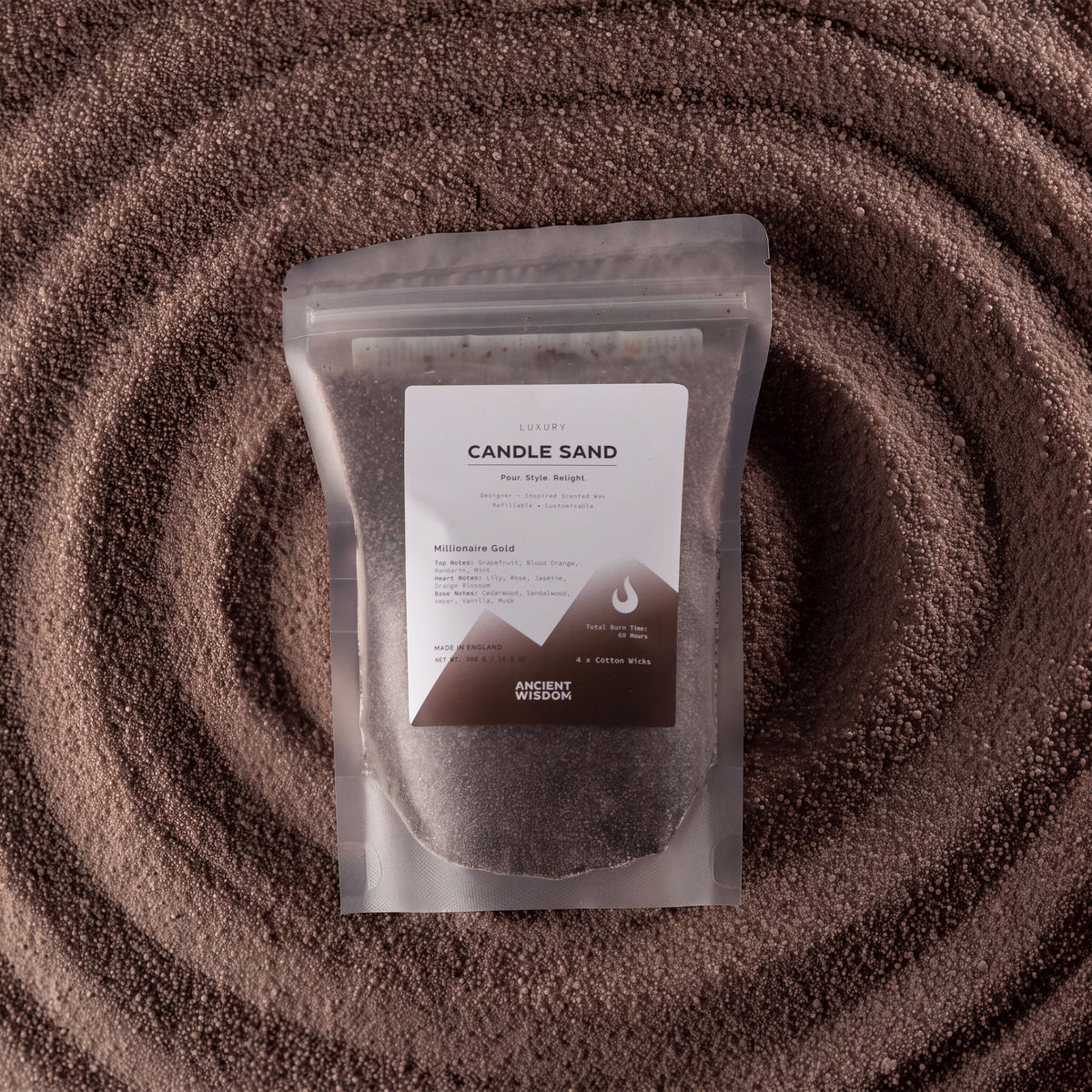 Fragranced Candle Sand - Chocolate Brown - Millionaire Gold - 300g - product image 2